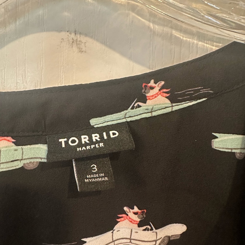 Torrid black frenchies Harper Georgette Pullover 3/4 Sleeve Blouse Plus sz 3 - Picture 4 of 8